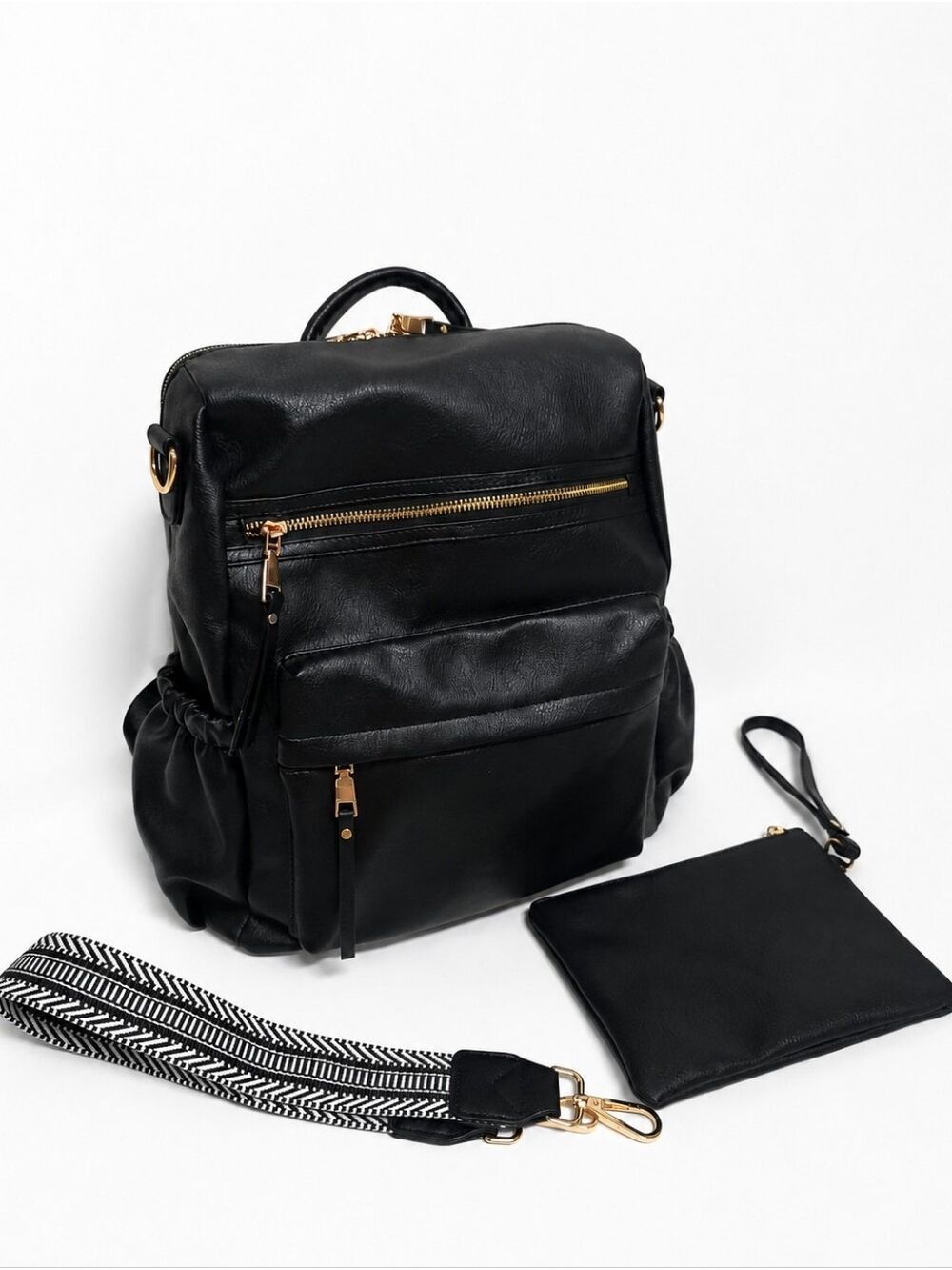 Black Convertible Backpack Purse with Wristlet & Adjustable Strap NWOT